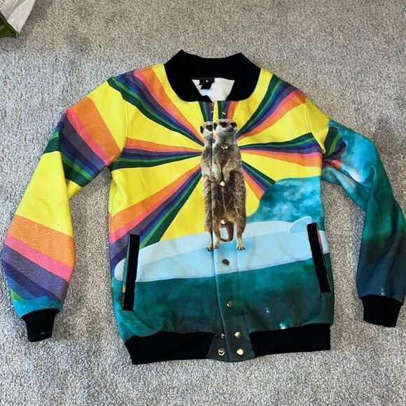 MR GUGU & MISS GO rare Merkeet Merkat rainbow snap baseball city jacket XS LBGTQ - Picture 5 of 6
